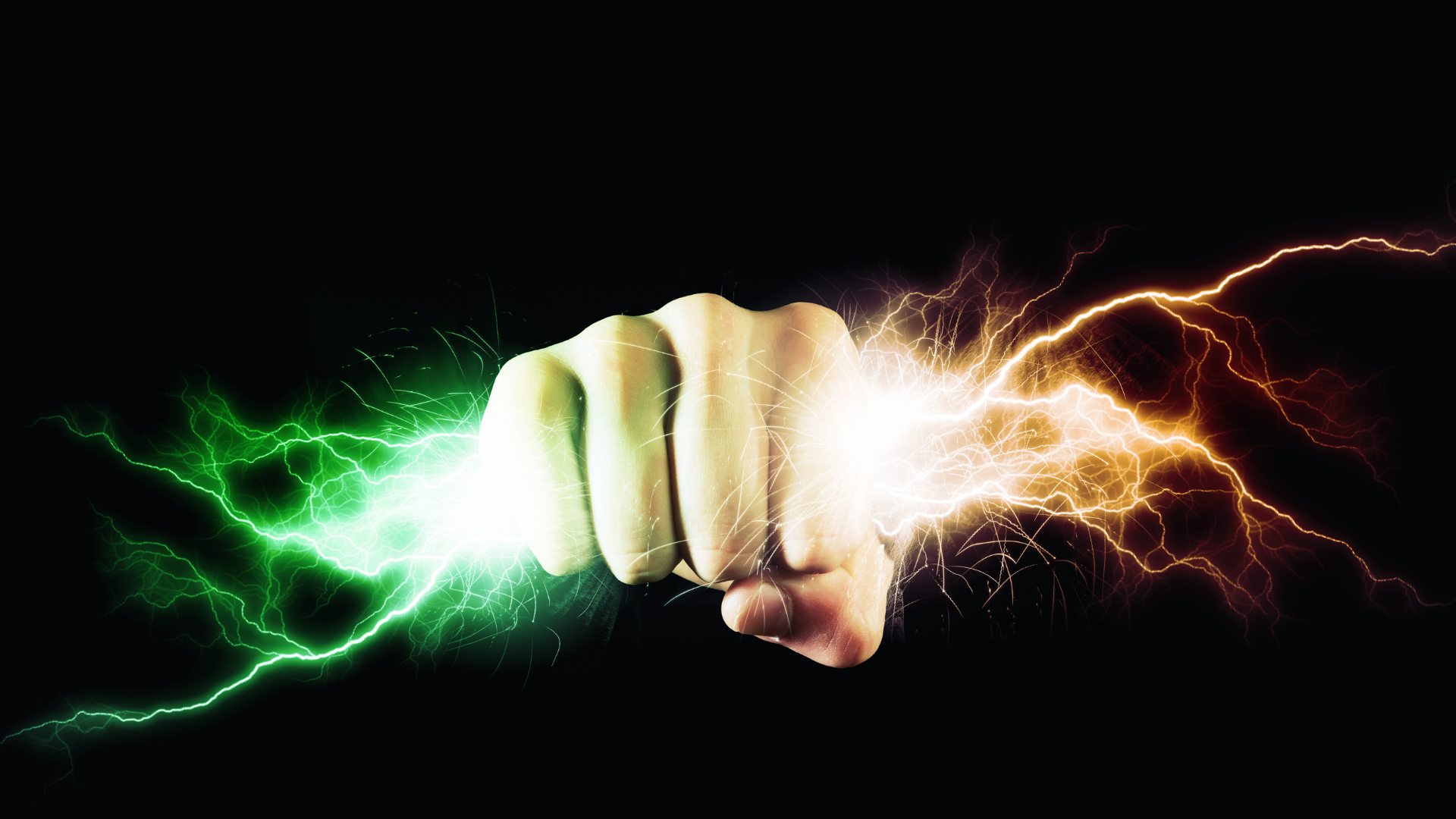 Dual-colored lightning, symbolizing the power within us to choose a path of good or ill.
